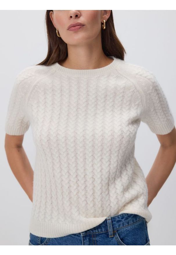 Reserved - Wełniany sweter - kremowy. Kolor: kremowy. Materiał: wełna