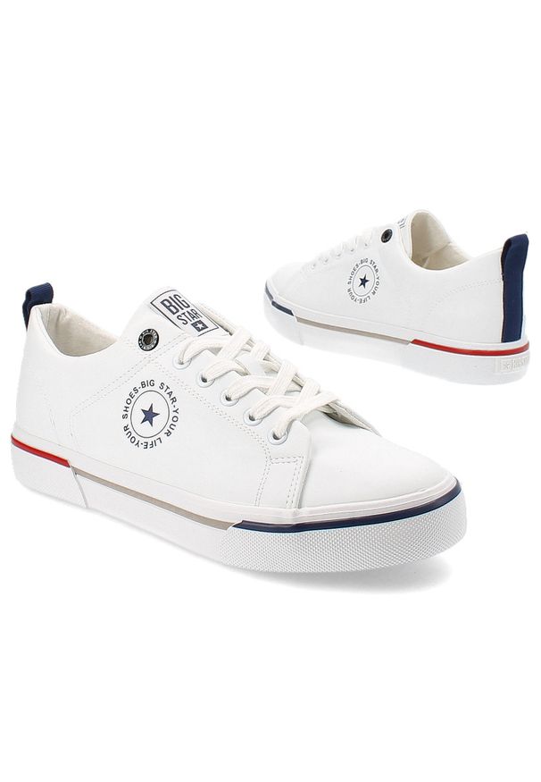 Big-Star - Białe Trampki Big Star Sportowe Obuwie Męskie. Kolor: biały. Materiał: skóra ekologiczna, jeans. Sezon: lato. Styl: sportowy