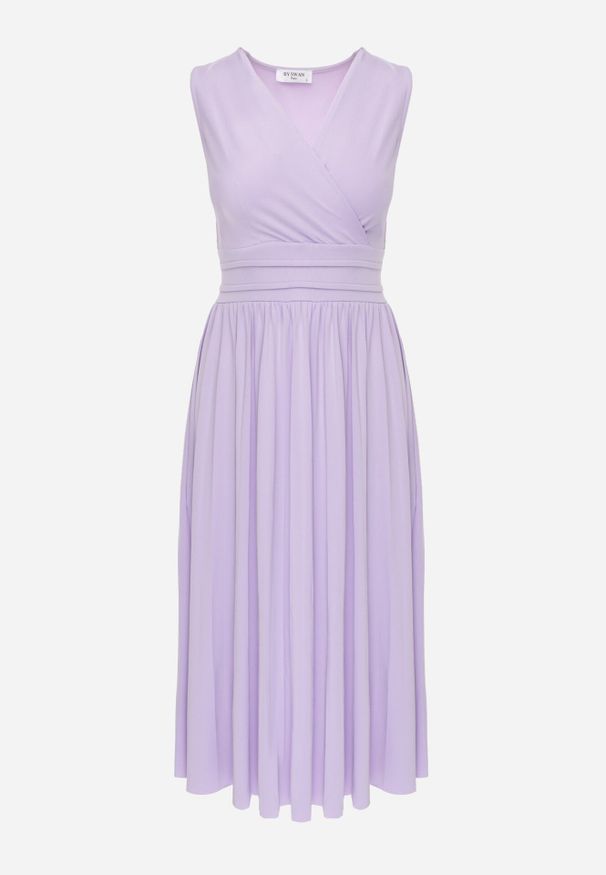 Born2be - Fioletowa Sukienka Midi Bez Rękawów z Plisowanym Dołem Dreana. Kolor: fioletowy. Długość rękawa: bez rękawów. Styl: elegancki. Długość: midi