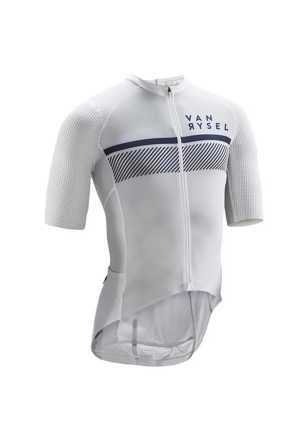 VAN RYSEL - Koszulka rowerowa szosowa Van Rysel Racer Ultralight Team. Kolor: biały. Materiał: mesh, skóra. Sezon: zima, lato
