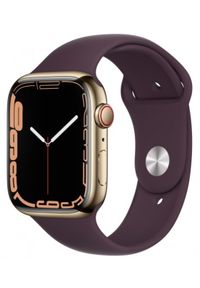 APPLE - Smartwatch Apple Watch 7 GPS+Cellular 45mm stal, złoty | ciemna wiśnia pasek sportowy. Rodzaj zegarka: smartwatch. Kolor: złoty. Styl: sportowy