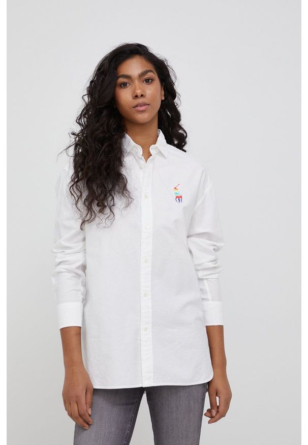 Polo Ralph Lauren koszula bawełniana 211858465001 damska kolor biały relaxed z kołnierzykiem klasycznym. Typ kołnierza: kołnierzyk klasyczny, polo. Kolor: biały. Materiał: bawełna. Styl: klasyczny