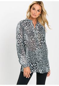 bonprix - Długa bluzka szyfonowa. Kolor: czarny. Materiał: szyfon. Długość: długie. Wzór: motyw zwierzęcy. Styl: elegancki #1
