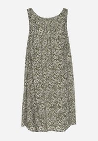 Born2be - Ciemnozielona Rozkloszowana Sukienka z Bawełny w Abstrakcyjny Wzór Annivione. Kolor: zielony. Materiał: bawełna. Długość rękawa: na ramiączkach. Styl: elegancki, klasyczny #7