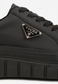 Renee - Czarne Sneakersy VICES na Tłoczonej Podeszwie w Stylu Chunky Myninis. Okazja: na co dzień. Kolor: czarny. Materiał: skóra, koronka. Obcas: na platformie #3