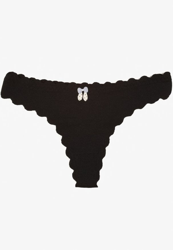 Born2be - Czarne Bawełniane Majtki Stringi z Prążkowanej Tkaniny Eziane. Kolor: czarny. Materiał: tkanina, bawełna, prążkowany