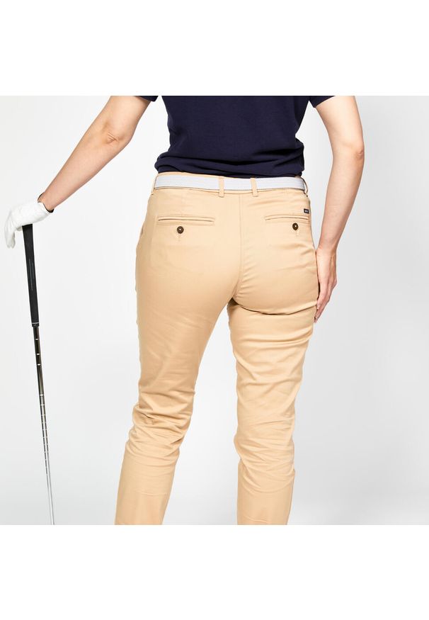 INESIS - Spodnie do golfa chino damskie Inesis MW500 bawełniane. Kolor: beżowy. Materiał: bawełna, materiał, poliester, elastan. Sport: golf