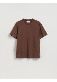 Reserved - T-shirt regular z bawełny - ciemnobrązowy. Kolor: brązowy. Materiał: bawełna