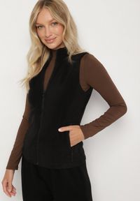 Born2be - Czarna Kamizelka Polarowa z Bawełną Anerrise. Okazja: na co dzień. Kolor: czarny. Materiał: polar, bawełna. Styl: casual