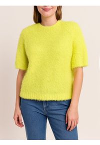 Sinsay - Miękka bluzka z krótkim rękawem i okrągłym dekoltem - żółty. Kolor: żółty. Długość rękawa: krótki rękaw. Długość: krótkie