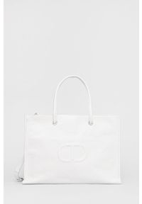 TwinSet - Twinset torebka skórzana kolor biały. Kolor: biały. Materiał: skórzane. Rodzaj torebki: na ramię