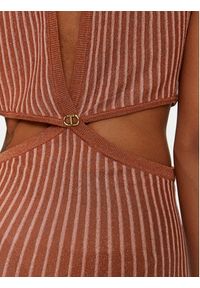 TwinSet - TWINSET Sukienka letnia 241TT3070 Brązowy Slim Fit. Kolor: brązowy. Materiał: wiskoza. Sezon: lato #3