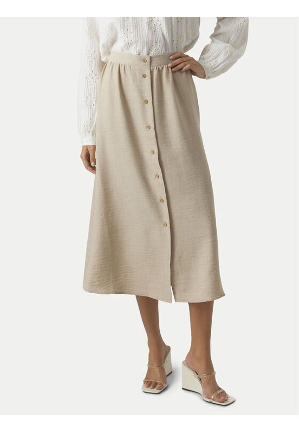Vero Moda Spódnica midi Melaney 10304134 Beżowy Regular Fit. Kolor: beżowy. Materiał: syntetyk