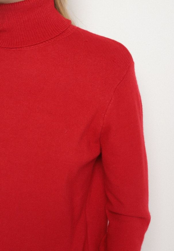 Born2be - Czerwony Casualowy Golf z Wełną o Prostym Kroju Reiselia. Okazja: na co dzień. Typ kołnierza: golf. Kolor: czerwony. Materiał: wełna. Styl: casual