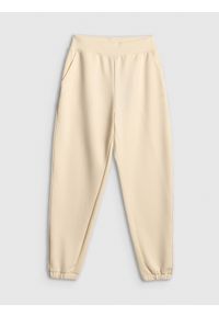 4f - 4F Spodnie dresowe joggery damskie - kremowe M. Stan: podwyższony. Kolor: beżowy. Materiał: dresówka #1