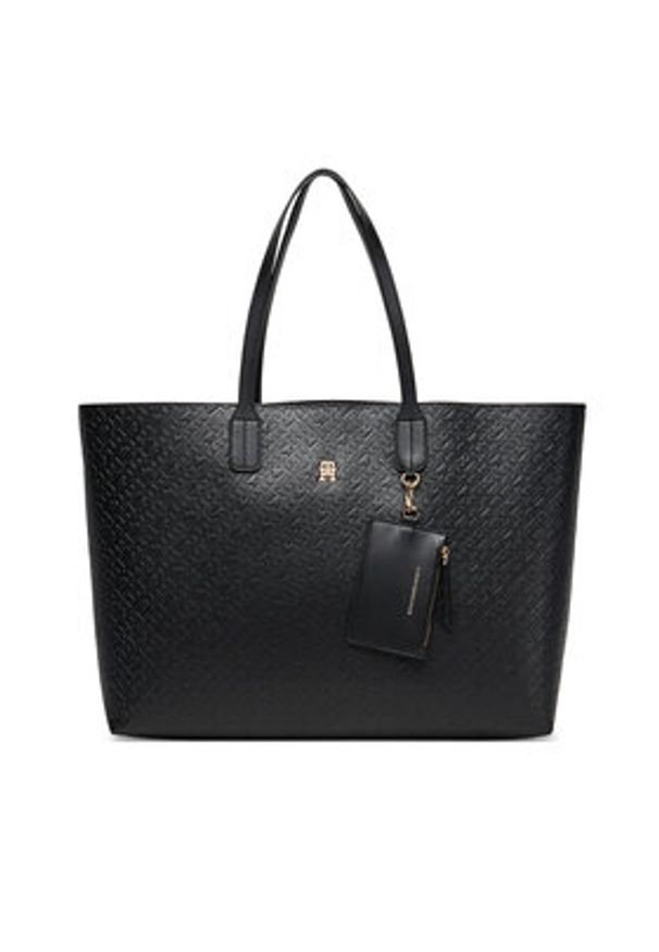 TOMMY HILFIGER - Tommy Hilfiger Torebka Th Icon Tote Mono AW0AW17687 Czarny. Kolor: czarny. Materiał: skórzane