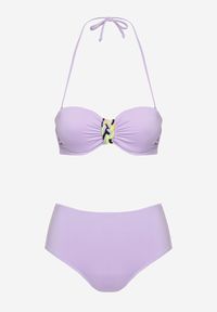 Born2be - Fioletowe Bikini Biustonosz z Geometrycznym Wzorem Majtki Typu Figi Ulosalia. Kolor: fioletowy. Wzór: geometria #2