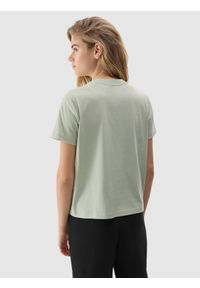 4f - T-shirt gładki z bawełną organiczną damski - zielony. Okazja: na co dzień. Kolor: zielony. Materiał: bawełna. Wzór: gładki. Sezon: lato. Styl: casual, sportowy