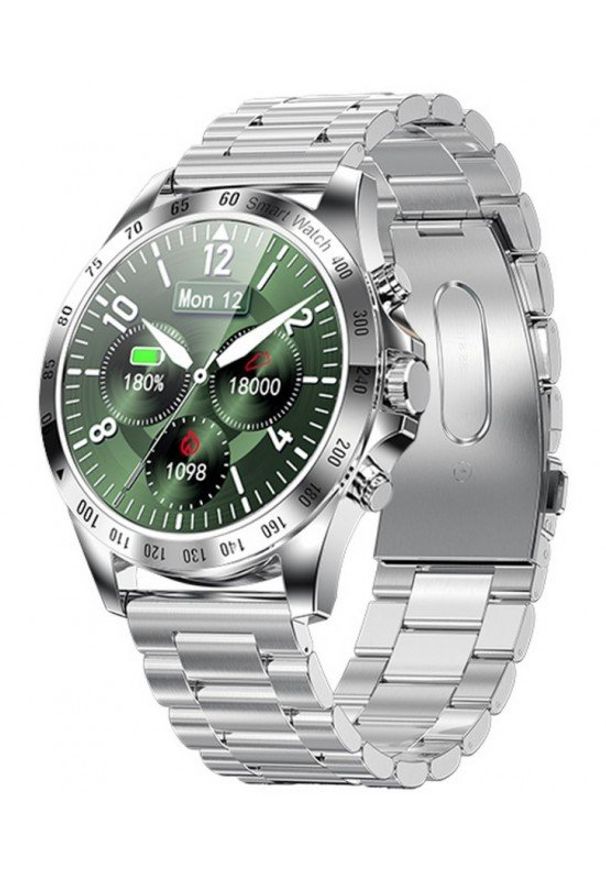 GARETT - Smartwatch Garett Men Style srebrny, stalowy. Rodzaj zegarka: smartwatch. Kolor: wielokolorowy, srebrny, szary. Materiał: skóra. Styl: casual, elegancki, sportowy