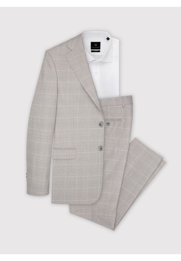 Pako Lorente - Szare spodnie garniturowe w subtelną kratę P22SF-6G-023-S-S. Kolor: szary. Materiał: poliester, elastan, wiskoza