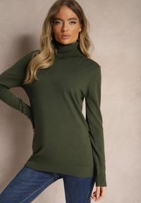 Renee - Ciemnozielony Klasyczny Golf Longsleeve z Dodatkiem Wiskozy Leriona. Typ kołnierza: golf. Kolor: zielony. Materiał: wiskoza. Długość rękawa: długi rękaw. Styl: klasyczny #5