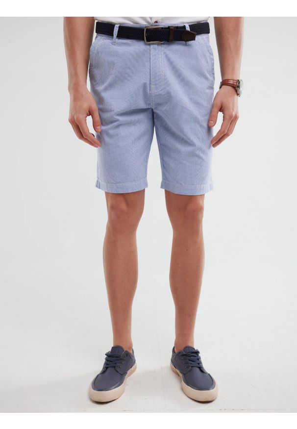 Big-Star - Szorty męskie bawełniane błękitne Gusto 401. Kolor: niebieski. Materiał: bawełna. Wzór: prążki. Styl: wakacyjny, klasyczny