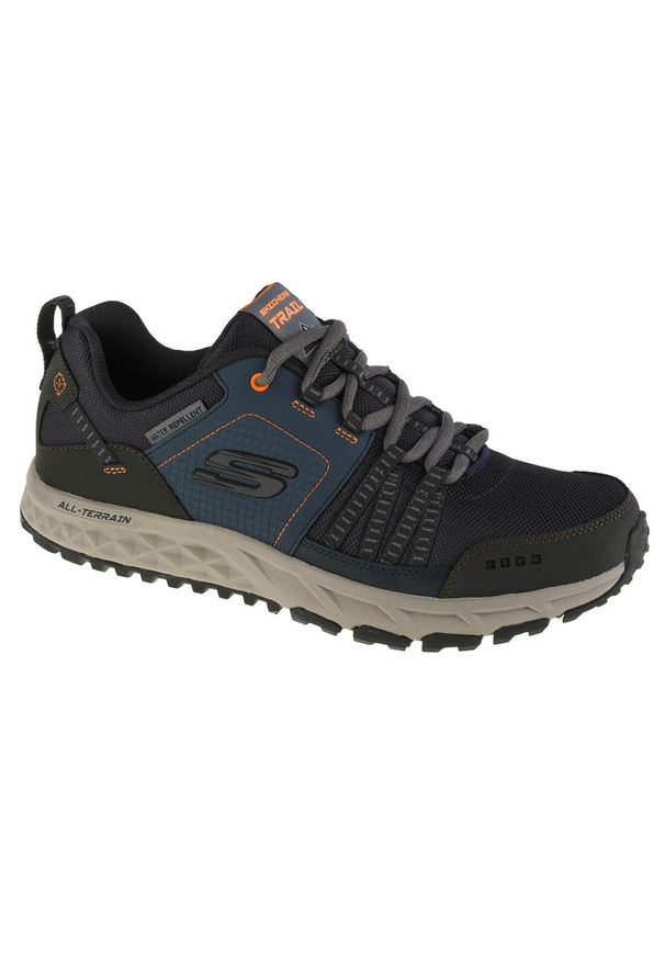 skechers - Buty do chodzenia męskie Skechers Escape Plan. Zapięcie: sznurówki. Kolor: niebieski, pomarańczowy, szary, wielokolorowy. Materiał: syntetyk, materiał, skóra. Szerokość cholewki: normalna. Model: Skechers Sport. Sport: turystyka piesza