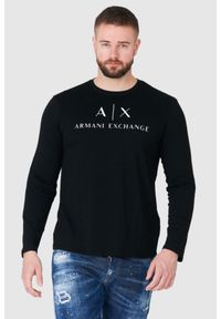 Armani Exchange - ARMANI EXCHANGE Czarny longsleeve męski z logo. Kolor: czarny. Materiał: prążkowany. Długość rękawa: długi rękaw