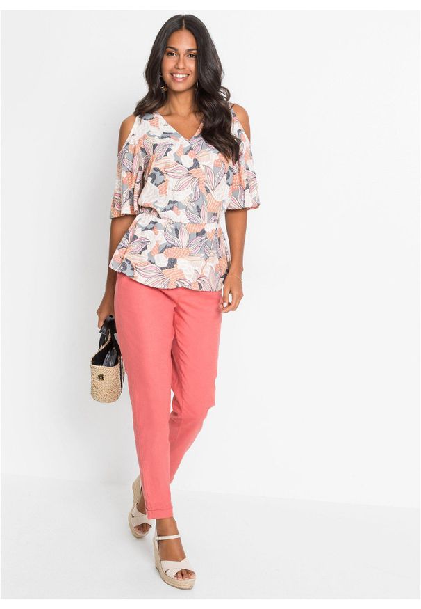 bonprix - Spodnie lniane. Kolor: różowy. Materiał: len. Sezon: lato