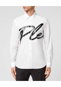Philipp Plein - PHILIPP PLEIN - Biała koszula PLAYBOY. Kolor: biały. Materiał: bawełna. Długość rękawa: długi rękaw. Długość: długie. Wzór: aplikacja, nadruk. Styl: klasyczny