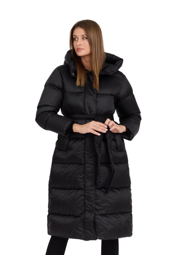 Hetrego - HETREGO Czarny damski puchowy płaszcz Karen Woman Quilted Coat. Kolor: beżowy. Materiał: puch. Długość rękawa: długi rękaw. Długość: długie. Styl: elegancki