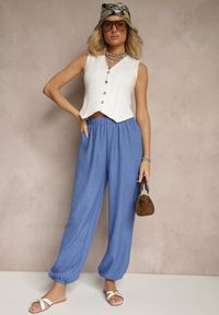 Renee - Niebieskie Spodnie Joggery High Waist ze Ściągaczami Korilanea. Okazja: na co dzień. Stan: podwyższony. Kolor: niebieski. Styl: casual, elegancki #3