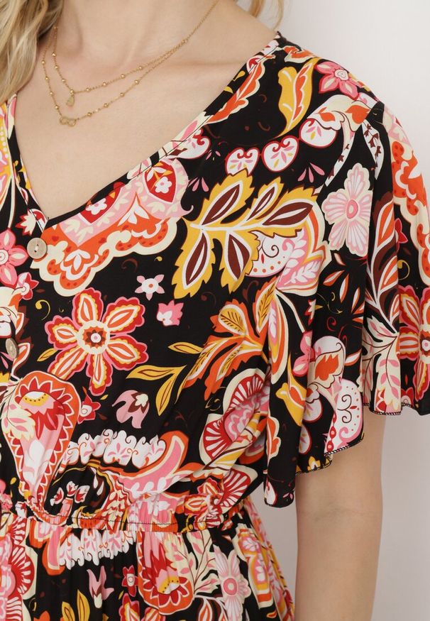 Born2be - Czarna Bawełniana Sukienka w Stylu Boho z Elastyczną Gumką w Talii Morgaine. Kolor: czarny. Materiał: bawełna. Styl: boho