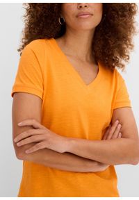 bonprix - T-shirt z czystej bawełny. Typ kołnierza: dekolt w serek. Kolor: pomarańczowy. Materiał: bawełna. Długość rękawa: krótki rękaw. Długość: krótkie #3