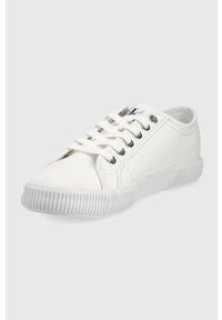 Calvin Klein Jeans tenisówki damskie kolor biały. Nosek buta: okrągły. Zapięcie: sznurówki. Kolor: biały. Materiał: guma