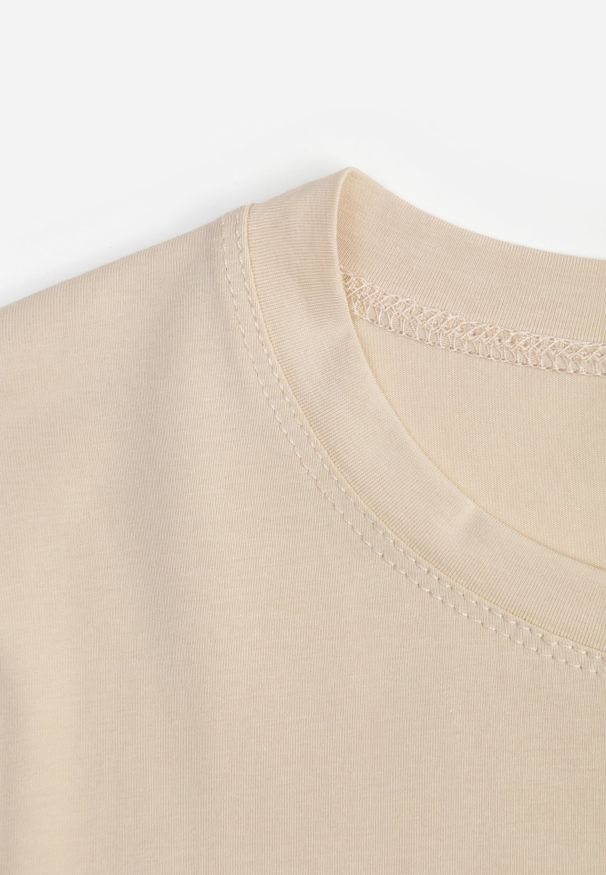Renee - Beżowy Casualowy Bawełniany T-shirt Rivali. Okazja: na co dzień. Kolor: beżowy. Materiał: bawełna. Styl: casual