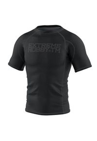 Rashguard fitness męski z krótkim rękawem EXTREME HOBBY TRACE kompresyjny. Kolor: czarny. Materiał: elastan, poliester. Długość rękawa: krótki rękaw. Długość: krótkie. Sport: fitness #1