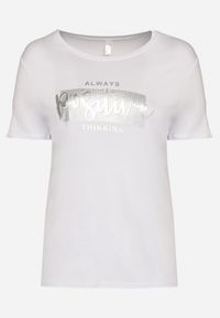Born2be - Biały T-shirt z Ozdobnym Nadrukiem z Metalicznym Połyskiem Neomania. Kolor: biały. Wzór: nadruk #5