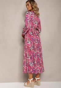 Renee - Ciemnoróżowa Plisowana Sukienka z Kopertowym Dekoltem i Wzorem Paisley Olanetta. Kolor: różowy. Materiał: materiał, tkanina. Wzór: paisley. Typ sukienki: kopertowe. Długość: maxi #3