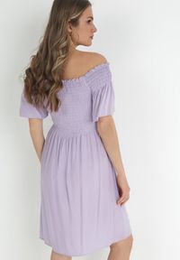Born2be - Fioletowa Sukienka Hiszpanka z Wiskozy Rallu. Typ kołnierza: dekolt hiszpanka. Kolor: fioletowy. Materiał: wiskoza. Styl: wakacyjny #5