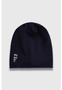 Karl Lagerfeld czapka wełniana kolor granatowy z cienkiej dzianiny wełniana. Kolor: niebieski. Materiał: wełna, dzianina