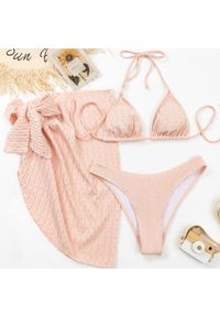 Intica - Bikini wiązane na szyi z elastyczną spódnicą plażową Erietta. Kolor: różowy. Materiał: materiał
