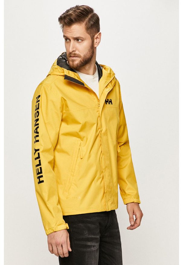Helly Hansen - Kurtka przeciwdeszczowa. Okazja: na co dzień. Kolor: żółty. Materiał: materiał. Wzór: nadruk. Styl: casual