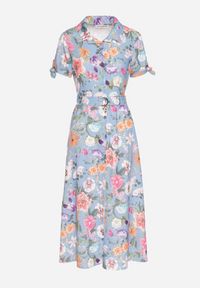 Born2be - Jasnoniebieska Rozkloszowana Sukienka o Koszulowym Kroju z Paskiem w Kwiatowy Wzór Fevelorine. Okazja: na co dzień. Kolor: niebieski. Wzór: kwiaty. Typ sukienki: koszulowe. Styl: casual #7