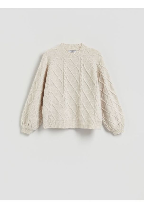 Reserved - Sweter z domieszką wełny - beżowy. Kolor: beżowy. Materiał: wełna