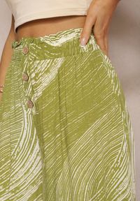 Renee - Zielone Szerokie Spodnie 7/8 High Waist z Wiskozy Wykończone Gumką w Pasie Risallni. Stan: podwyższony. Kolor: zielony. Materiał: wiskoza. Sezon: lato