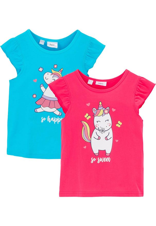 bonprix - T-shirt z czystej bawełny organicznej (2 szt.). Kolor: różowy. Materiał: bawełna. Wzór: nadruk