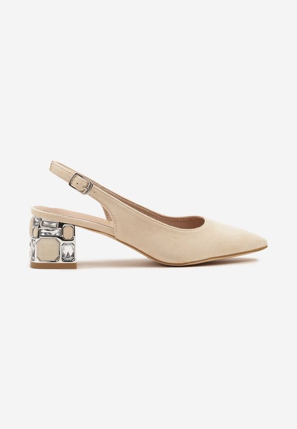 Renee - Beżowe Sandały Vices na Ozdobnym Słupku Typu Slingback ze Skórzaną Wkładką Eraliora. Okazja: na co dzień. Zapięcie: sprzączka. Kolor: beżowy. Materiał: skóra. Obcas: na słupku. Styl: elegancki, casual