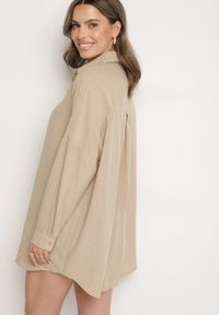 Born2be - Beżowa Klasyczna Koszula o Kroju Oversize Maronira. Okazja: na co dzień. Typ kołnierza: kołnierzyk klasyczny. Kolor: beżowy. Materiał: jeans. Styl: klasyczny #6