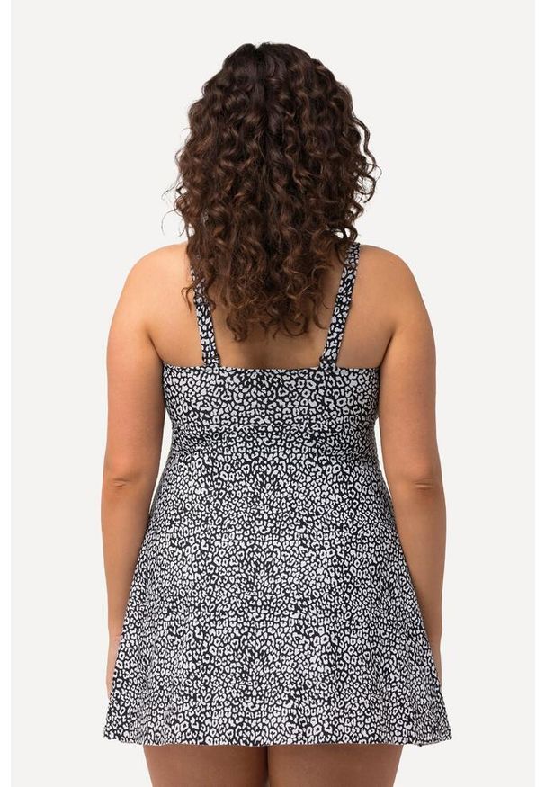 ULLA POPKEN - Damskie Strój kąpielowywzór w panterkę miękkie miseczki w kopertowym stylu. Kolekcja: plus size. Kolor: czarny. Materiał: poliamid, poliester, materiał, elastan. Wzór: motyw zwierzęcy